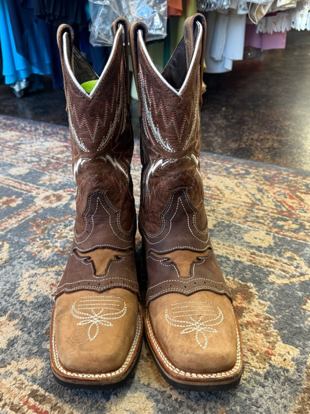 Silverton Longhorn Western Boots Brown Tan Leather Square Toe Mens 8